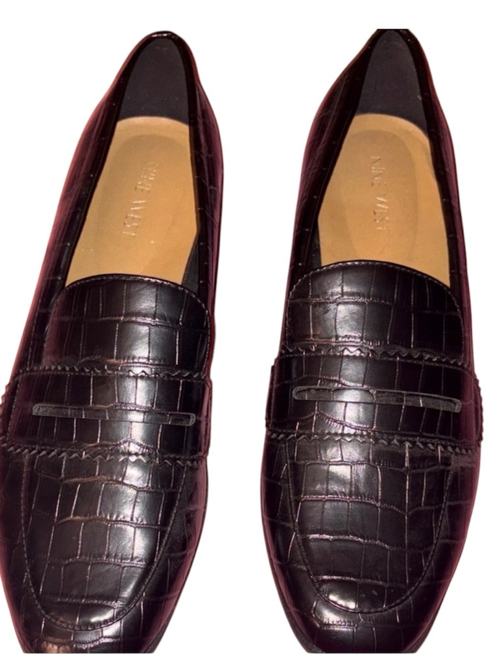 Nine West Black leather Crocodile Pattern Loafers